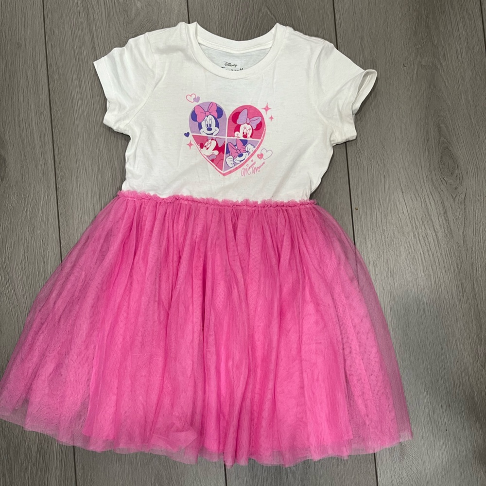 Disney Minnie Mouse Pink Tulle Skirt Dress with Hearts